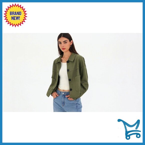 Faux Suede Cropped Jacket Women's Lightweight Casual Fall Outerwear - Picture 7 of 8